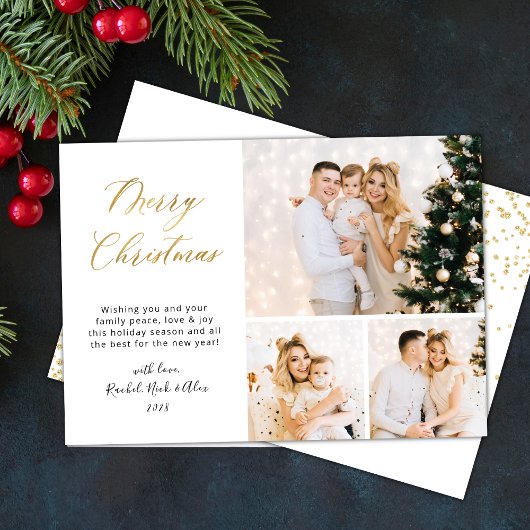 Eleganter Gold Glitzer 3 Multi-Foto Weihnachten