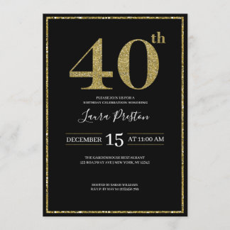 Eleganter Gold Glitzer 40. Geburtstag Einladung
