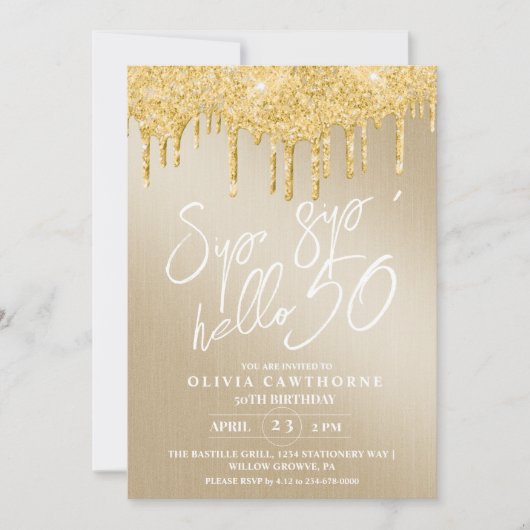 Eleganter Gold Glitzer 50. Foto Einladung zum Gebu (Vorderseite)