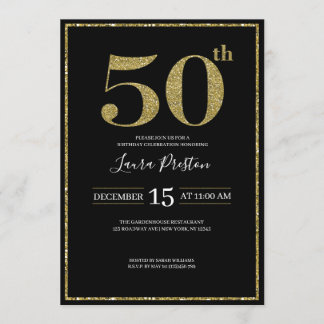 Eleganter Gold Glitzer 50. Geburtstag Einladung