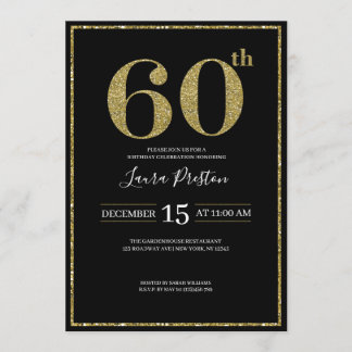 Eleganter Gold Glitzer 60. Geburtstag Einladung