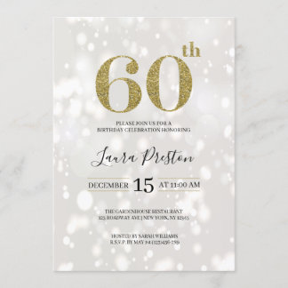 Eleganter Gold Glitzer 60. Geburtstag Einladung
