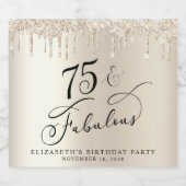 Eleganter Gold Glitzer 75. Geburtstagsparty Schaumweinetikett (Einzelnes Label)