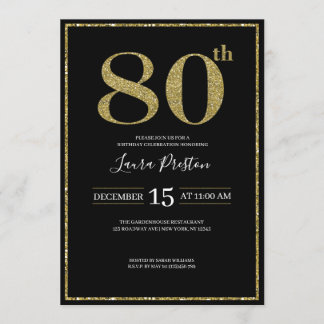 Eleganter Gold Glitzer 80. Geburtstag Einladung