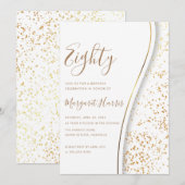 Eleganter Gold Glitzer 80. Geburtstag Einladung (Vorne/Hinten)