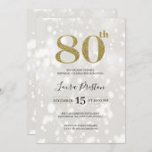 Eleganter Gold Glitzer 80. Geburtstag Einladung (Vorne/Hinten)