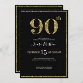 Eleganter Gold Glitzer 90. Geburtstag Einladung (Vorne/Hinten)