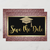 Eleganter Gold Glitzer Abschluss Brown Save The Date (Vorne/Hinten)