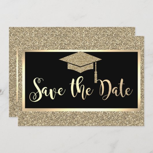 Eleganter Gold Glitzer Abschluss Save the Date (Vorne/Hinten)