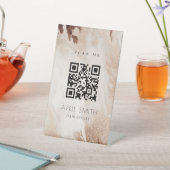 Eleganter Gold Glitzer Agate Marble Beige QR Code Sockelschild (In SItu)