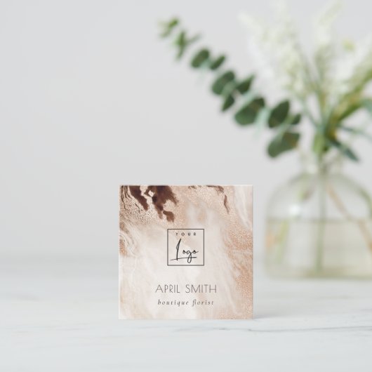 Eleganter Gold Glitzer Agate Marble QR Code Logo Quadratische Visitenkarte (Stehend Vorderseite)