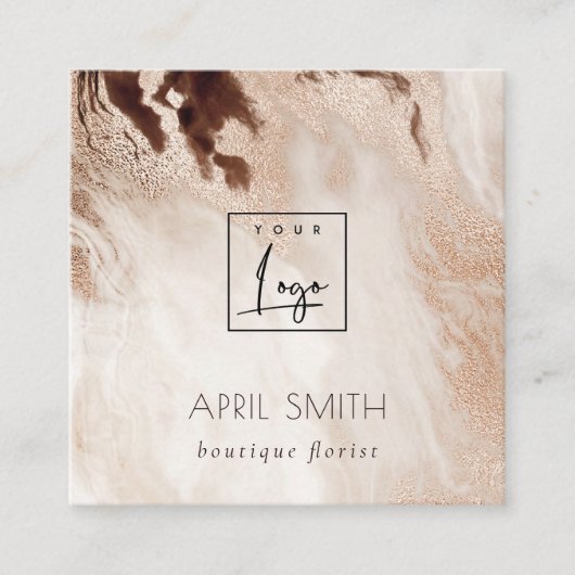 Eleganter Gold Glitzer Agate Marble QR Code Logo Quadratische Visitenkarte (Vorderseite)