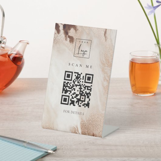 Eleganter Gold Glitzer Agate Marble QR Code Logo Sockelschild (In SItu)