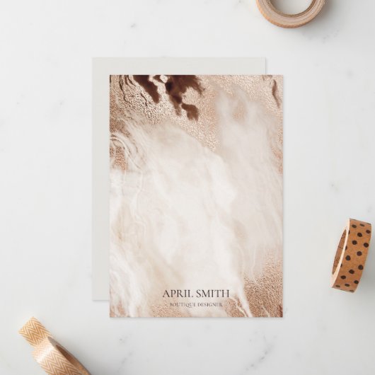 Eleganter Gold Glitzer Agate Marmor Textur Beige Mitteilungskarte (Vorderseite/Rückseite Beispiel)