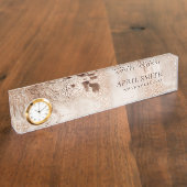 Eleganter Gold Glitzer Agate Marmor Textur Beige Namensplakette (Seite)