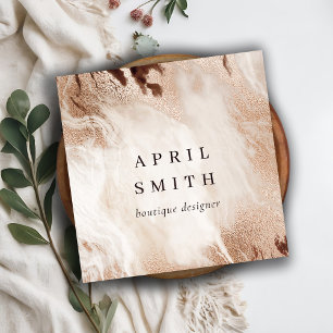 Eleganter Gold Glitzer Agate Marmor Textur Beige Quadratische Visitenkarte