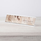 Eleganter Gold Glitzer Agate Marmor Textur Beige Schreibtischnamensplakette (Vorderseite )