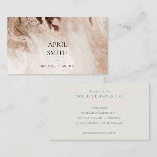 Eleganter Gold Glitzer Agate Marmor Textur Beige Visitenkarte (Vorne/Hinten)