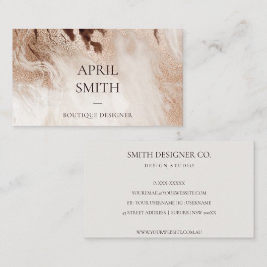 Eleganter Gold Glitzer Agate Marmor Textur Beige Visitenkarte (Vorne/Hinten)