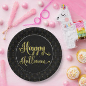 Eleganter Gold Glitzer auf Black Happy Halloween Pappteller (Party)