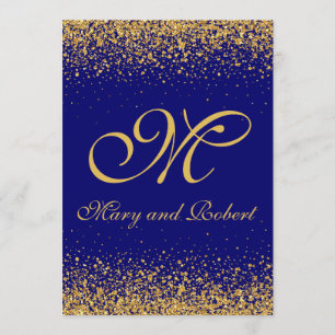 Eleganter Gold-Glitzer auf Royal Blue Einladung
