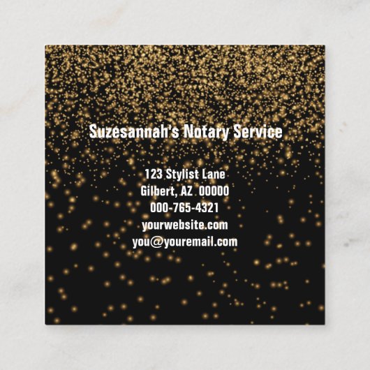 Eleganter Gold-Glitzer auf schwarz-individuellem N Quadratische Visitenkarte (Rückseite)