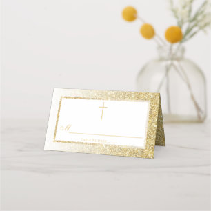 Eleganter Gold-Glitzer-Bestätigung oder Taufen Platzkarte