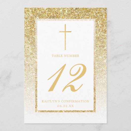 Eleganter Gold-Glitzer-Bestätigungs- oder Taufen-T Einladung (Rückseite)