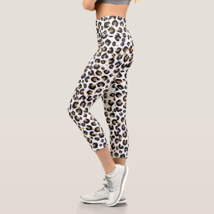 Eleganter Gold Glitzer Black Leopard Animal Print Capri Leggings