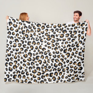 Eleganter Gold Glitzer Black Leopard Animal Print Fleecedecke