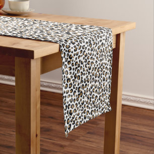 Eleganter Gold Glitzer Black Leopard Animal Print Kurzer Tischläufer