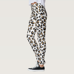 Eleganter Gold Glitzer Black Leopard Animal Print Leggings