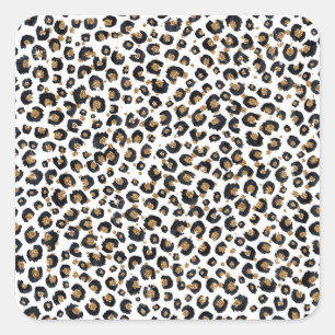 Eleganter Gold Glitzer Black Leopard Animal Print Quadratischer Aufkleber