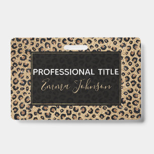 Eleganter Gold Glitzer Black Leopard Print Ausweis
