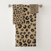 Eleganter Gold Glitzer Black Leopard Print Badhandtuch Set (Insitu)