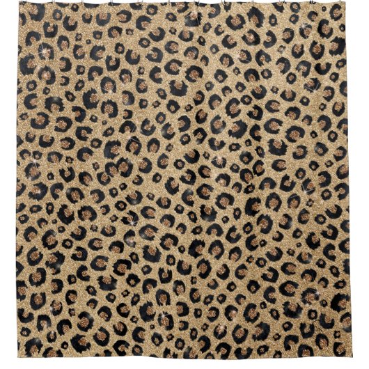 Eleganter Gold Glitzer Black Leopard Print Duschvorhang (Vorderseite)
