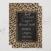 Eleganter Gold Glitzer Black Leopard Print Einladung (Vorne/Hinten)