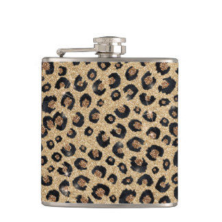 Eleganter Gold Glitzer Black Leopard Print Flachmann