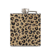 Eleganter Gold Glitzer Black Leopard Print Flachmann (Rückseite)