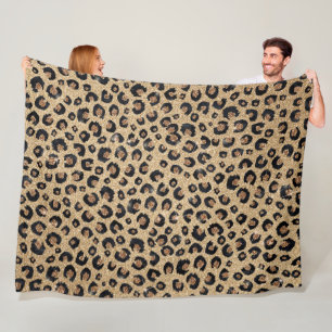 Eleganter Gold Glitzer Black Leopard Print Fleecedecke
