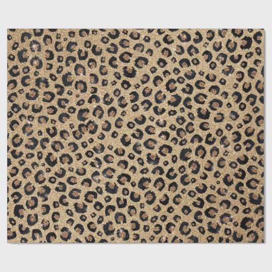 Eleganter Gold Glitzer Black Leopard Print Geschenkpapier (Flach)
