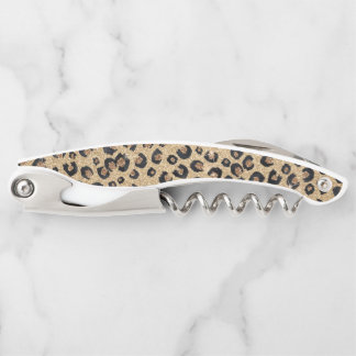 Eleganter Gold Glitzer Black Leopard Print Kellnermesser