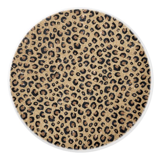 Eleganter Gold Glitzer Black Leopard Print Keramikknauf (Vorderseite)