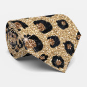 Eleganter Gold Glitzer Black Leopard Print Krawatte (Gerollt)
