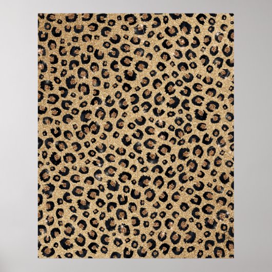 Eleganter Gold Glitzer Black Leopard Print Poster (Vorne)