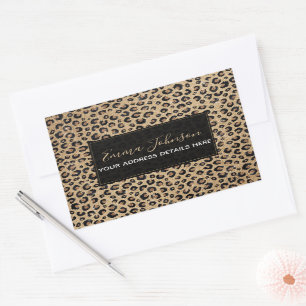 Eleganter Gold Glitzer Black Leopard Print Rechteckiger Aufkleber