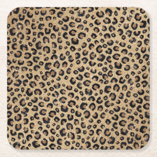 Eleganter Gold Glitzer Black Leopard Print Rechteckiger Pappuntersetzer