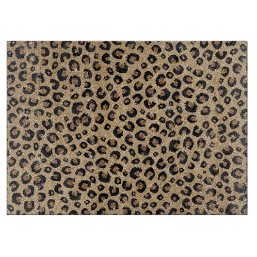 Eleganter Gold Glitzer Black Leopard Print Schneidebrett (Vorderseite)