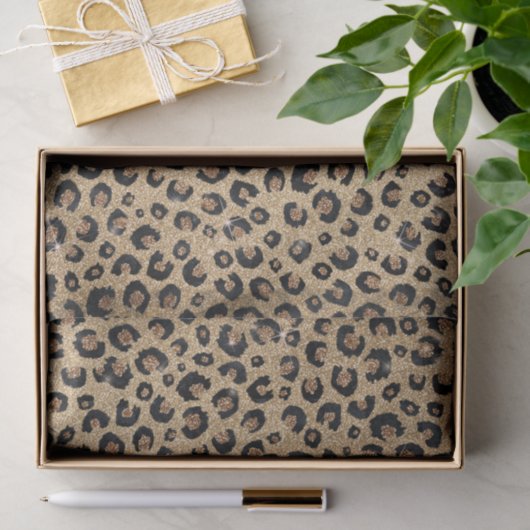 Eleganter Gold Glitzer Black Leopard Print Seidenpapier (Geschenk)