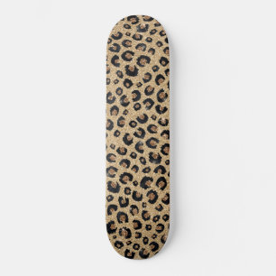 Eleganter Gold Glitzer Black Leopard Print Skateboard